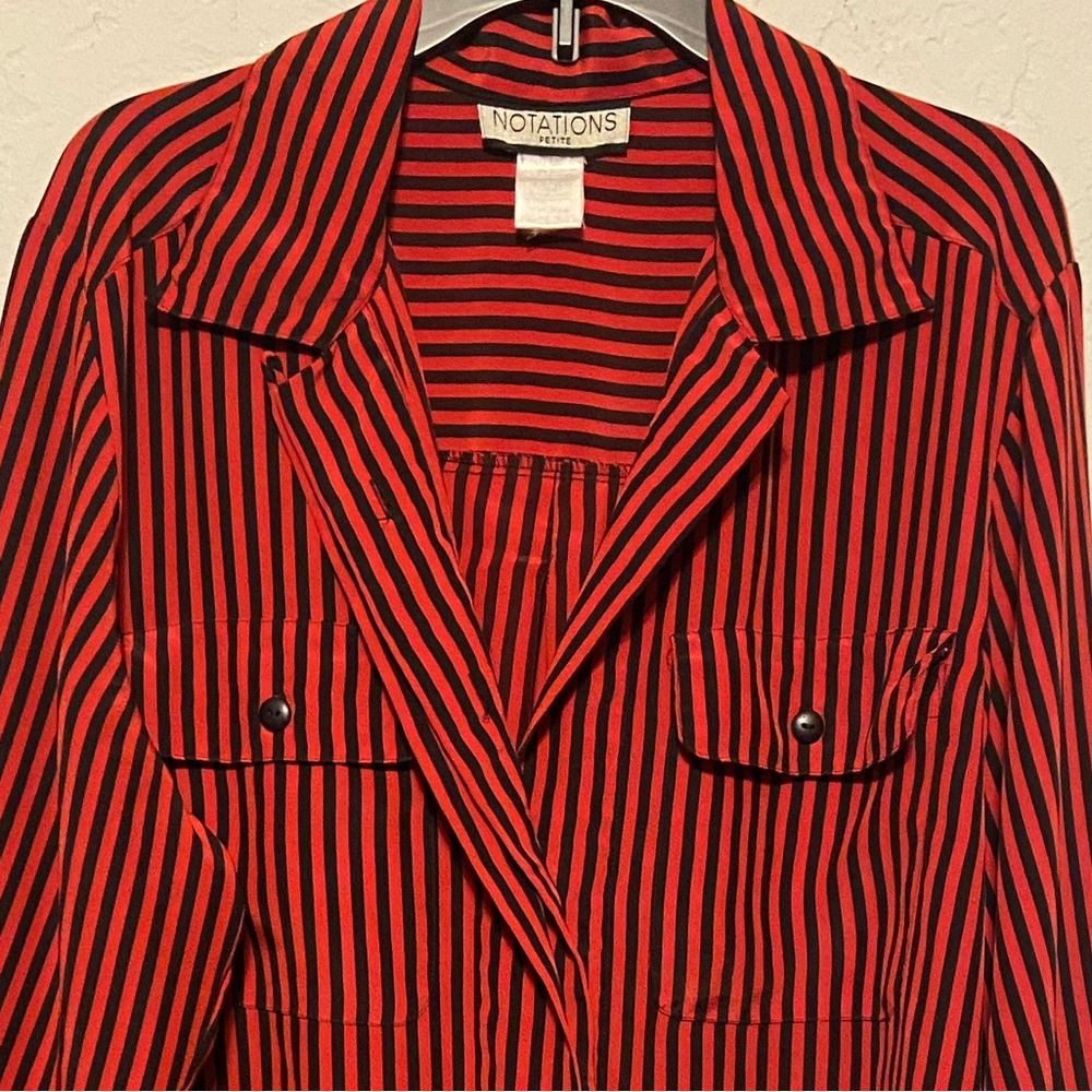 Ladies Red and Black Striped  Long Sleeve Button Down Top  size Large/XLrg P - Picture 4 of 6